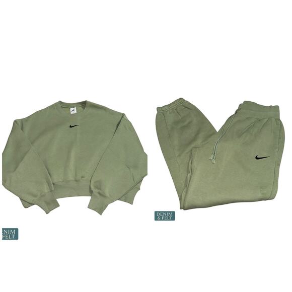 Nike Phoenix Fleece Sweatshirt & High-Waist Sweatpants Oil Green Set Sz Small - Picture 1 of 16